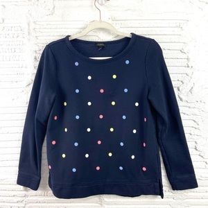 Talbots Boxy Pullover Crew Sweatshirt Navy Blue Colorful Embroidered Polka Dot S